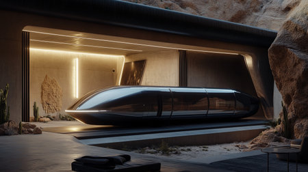 3d rendering of a modern high speed train in a futuristic building
