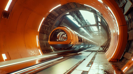 Tram in futuristic tunnel. 3d rendering. Futuristic tunnel.の写真素材