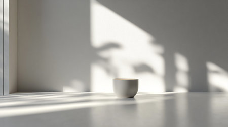 3d render of a white room with a white wall and a white bowlの写真素材