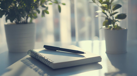 Notebook and pen on table in office,vintage color toneの写真素材