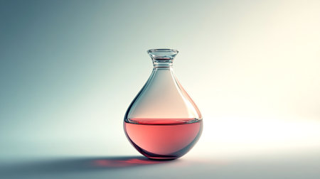 Empty glass bottle with red liquid on white background. 3D renderingの写真素材