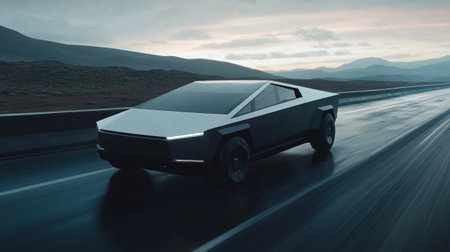 3D rendering of a brand-less generic concept car driving on a highway