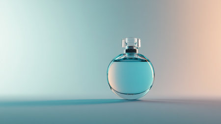 Perfume bottle mockup on blue background. 3D renderingの写真素材
