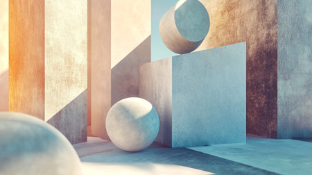 Abstract concrete architecture background with geometric shapes. 3d render illustration.の写真素材