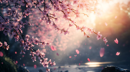 Beautiful pink cherry blossom in spring time with soft sunlight.の写真素材