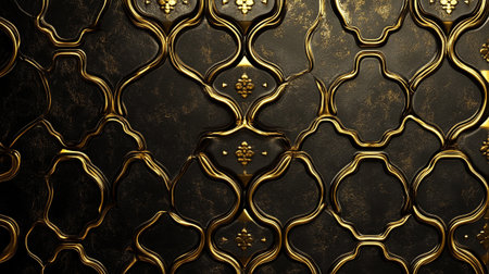 Luxury metal background with gold ornament. 3d illustration.の写真素材