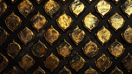 Luxury golden pattern on a black background. Top view.