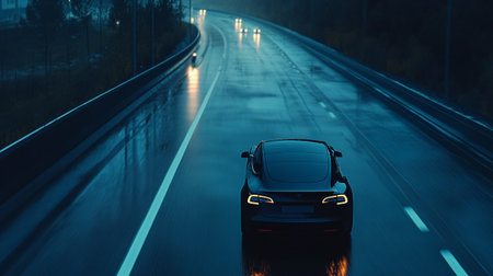 car on the road at night with motion blur, 3d rendering