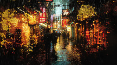 Narrow street in Shanghai, China, as seen on a rainy day.