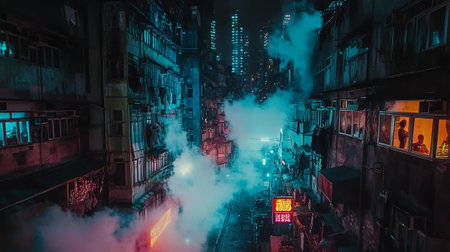 Cityscape of Paris, France at night with fog and light.の写真素材