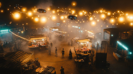 Night street food market in Moscow