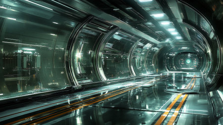 3d illustration of futuristic tunnel corridor with light and motion blur.