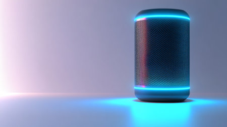3d rendering of a blue speaker on a blue background with a glow