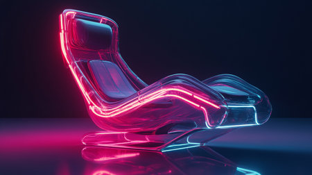 3d rendering of a modern chair in neon light on a dark background