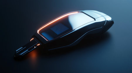 Glowing car key on a dark background. 3d rendering.