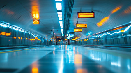 Interior of a subway station in Beijing, China. Long exposure