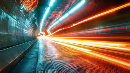 Car light trails in a tunnel. Concept of speed and motion.の写真素材