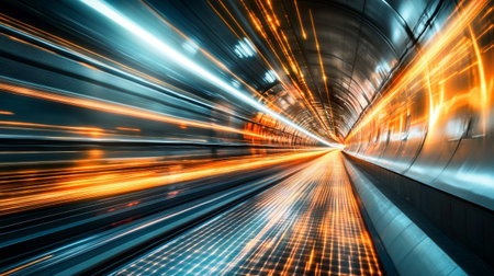 Abstract image of a moving car in a tunnel with motion blur.