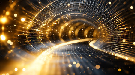 abstract futuristic tunnel with glowing particles, 3d rendering digital illustration