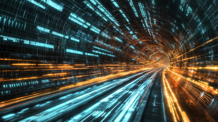 Futuristic technology tunnel with motion blur. Abstract background. 3D rendering