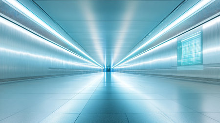 abstract background of empty underground passage with blue lights. perspective view