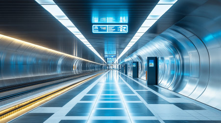 Futuristic corridor of a modern metro station. 3D rendering