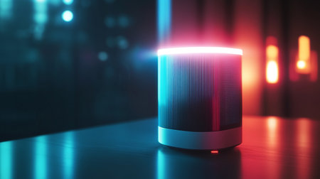 3d render of a speaker on the table in the room.