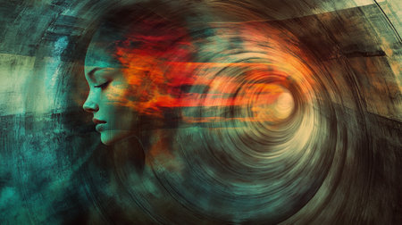 Digital composite of Digital composite image of surreal woman face in futuristic tunnelの写真素材