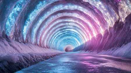 Winter tunnel with ice and snow. 3d rendering. Computer digital drawing.の写真素材