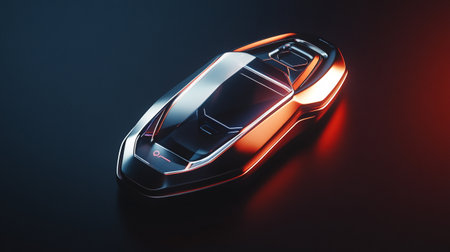 3d rendering of a speed boat on a dark background with red light