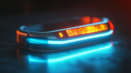 Futuristic smart watch in neon light. 3d rendering.の写真素材