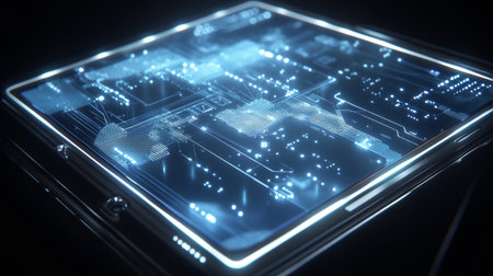 Futuristic technological background with glowing lines. 3D Rendering