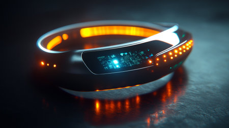 Futuristic smart watch on a dark background. 3d renderingの写真素材