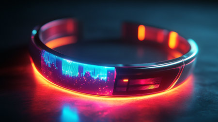 Futuristic led bracelet on a dark background. 3d renderingの写真素材