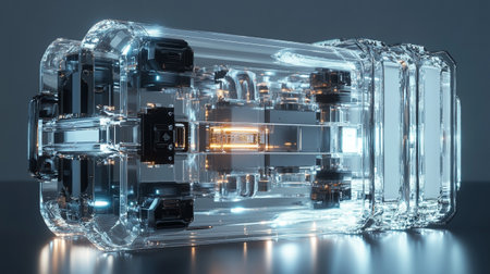 3d rendering of a glass vr headset in a dark room