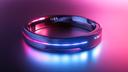3D rendering of a blue and pink led ring isolated on black background