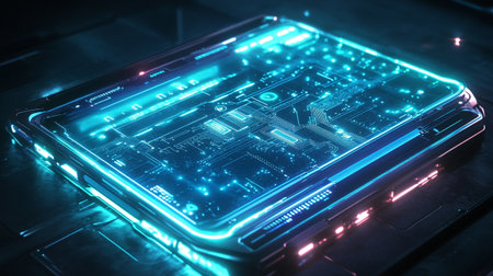 Close up of a futuristic touch screen phone. 3D Renderingの写真素材