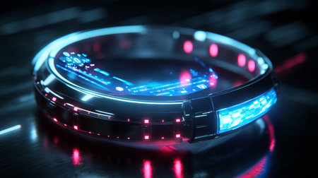 Futuristic smart watch with blue led lights. 3d renderingの写真素材