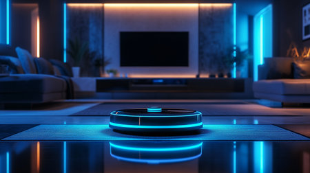 3d rendering of a podium in the living room with led lightsの写真素材
