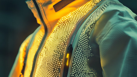 Close up of a mannequin wearing a yellow shirt with led lights.の写真素材