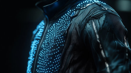 Close up shot of a mannequin wearing a leather jacket.の写真素材