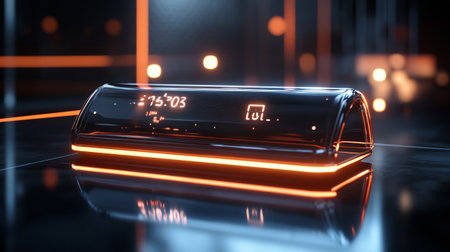 Digital illustration of digital alarm clock in neon light. 3D rendering