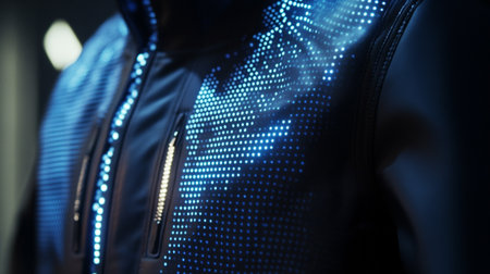 Close-up of a man wearing a jacket in a dark roomの写真素材