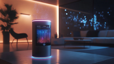 Modern air purifier with glowing neon lights. 3D Rendering