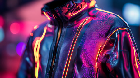 Futuristic mannequin in neon lights. Cyberpunk style.の写真素材