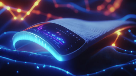 Futuristic smartwatch with blue neon lights. 3d renderingの写真素材