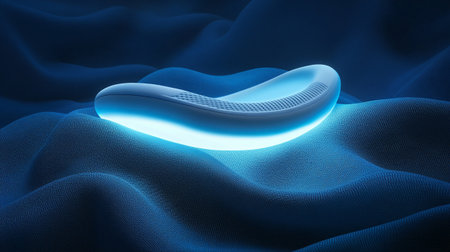 3D illustration of a blue light tube on a dark blue backgroundの写真素材