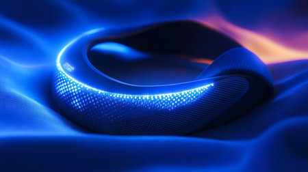 Neon blue ring on a dark blue background. 3d renderingの写真素材