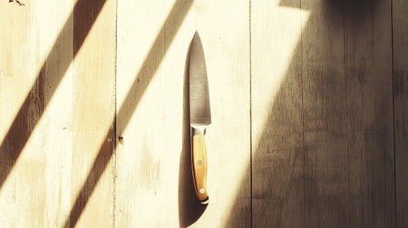 knife with shadow on wood background - vintage effect style picutresの写真素材