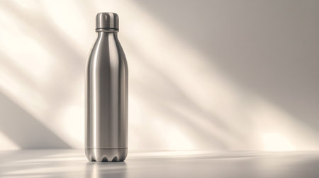 Stainless steel water bottle mockup on white background. 3D renderingの写真素材